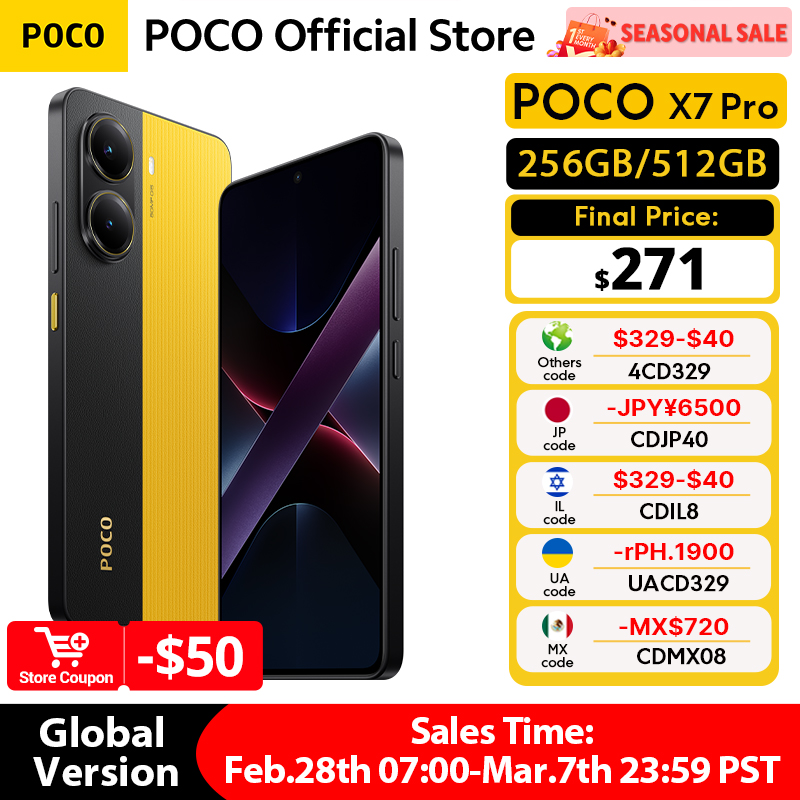 Глобальная версия смартфона POCO X7 Pro 5G, 256 ГБ/512 ГБ, Dimensity 8400-Ultra, 6.67-дюймовый дисплей 120 Гц, 90 Вт, 6000 мАч, NFC