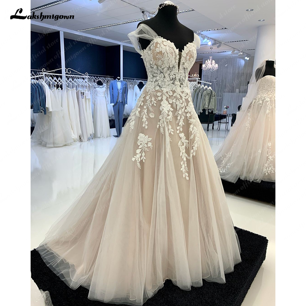 Lakshmigown Sexy Damen Schulterfrei, Spitze, Applikationen, Strandhochzeitskleider, Boho-Brautkleider, ärmellose Robe 2025, individuell gestaltet