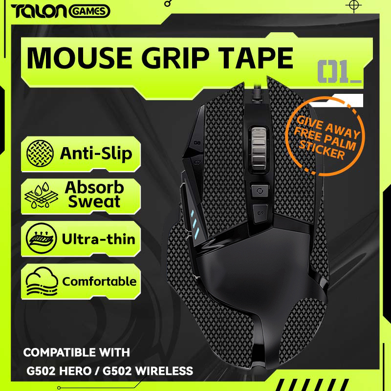 Лента для крепления мыши TALONGAMES для Logitech G502, G502 X PLUS, беспроводная игровая мышь, впитывающая пот, противоскользящая, с возможностью обрезки по размеру.
