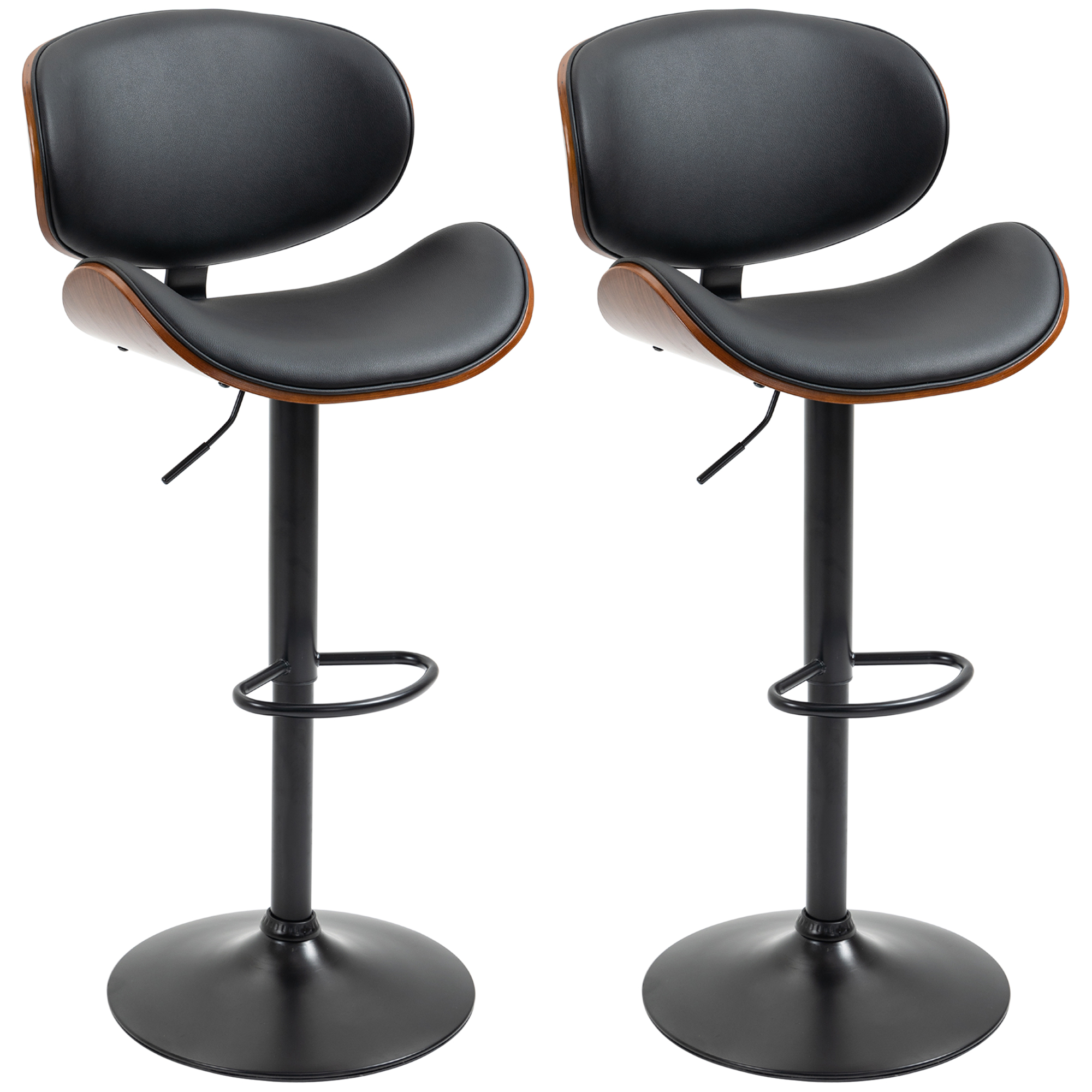 HOMCOM Lot de 2 tabourets de bar chaise de cuisine avec dossier revêtement synthétique hauteur réglable pivotant repose-pied noi