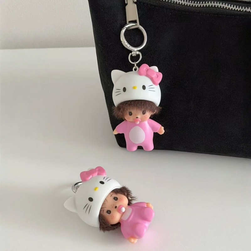 10PC Leuke Hello Kitty Sleutelhanger Anime Figuur Cartoon Monchhich Vinyl Hanger Desktop Decoratie Model Kinderen Speelgoed Pop Verjaardagscadeau