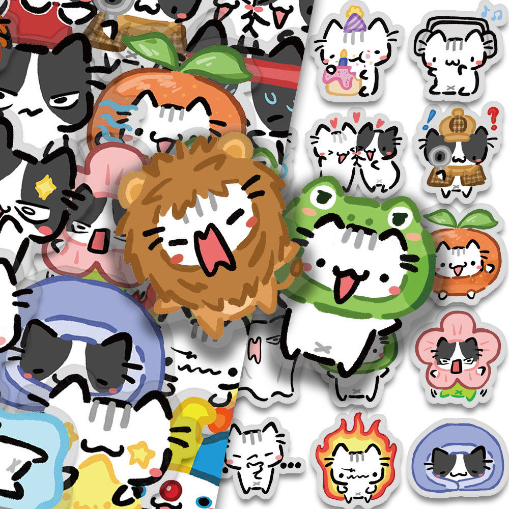 54 個かわいいカラフルな猫ステッカー透明猫デカール電話ラップトップスーツケースノートブックスケートボード防水ステッカー
