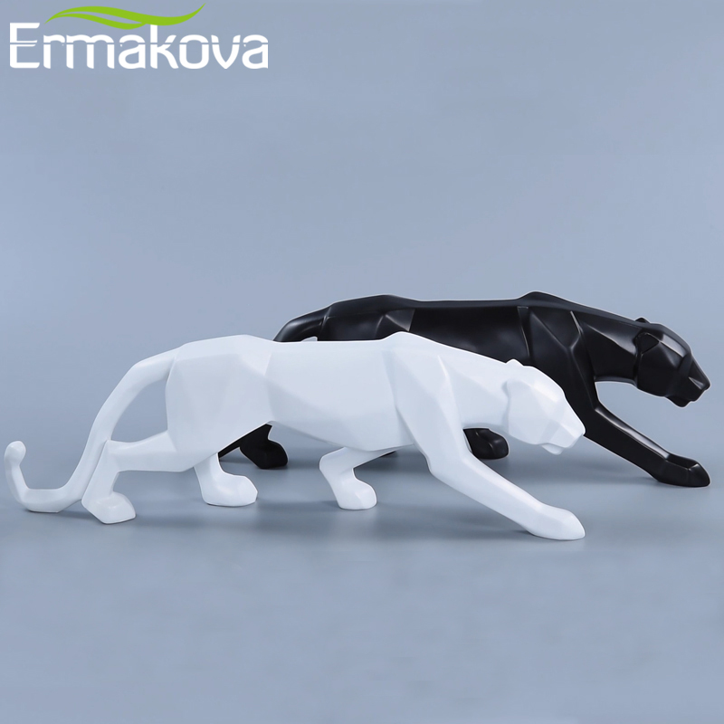 ERMAKOVA Statuetka Pantery Figurka Zwierzęca Abstrakcyjny Styl Geometryczny Żywica Rzeźba Lamparta Domowe Biuro Dekoracja Pulpitu Rzemiosło