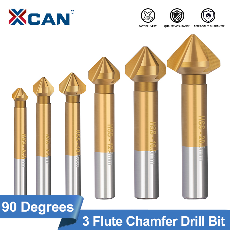 XCAN фреза для снятия фаски, 6 шт., 90 градусов, 3 флейты, сверло для снятия фаски, HSS, концевая фреза для снятия фаски, сверло с зенковкой, инструменты для снятия заусенцев