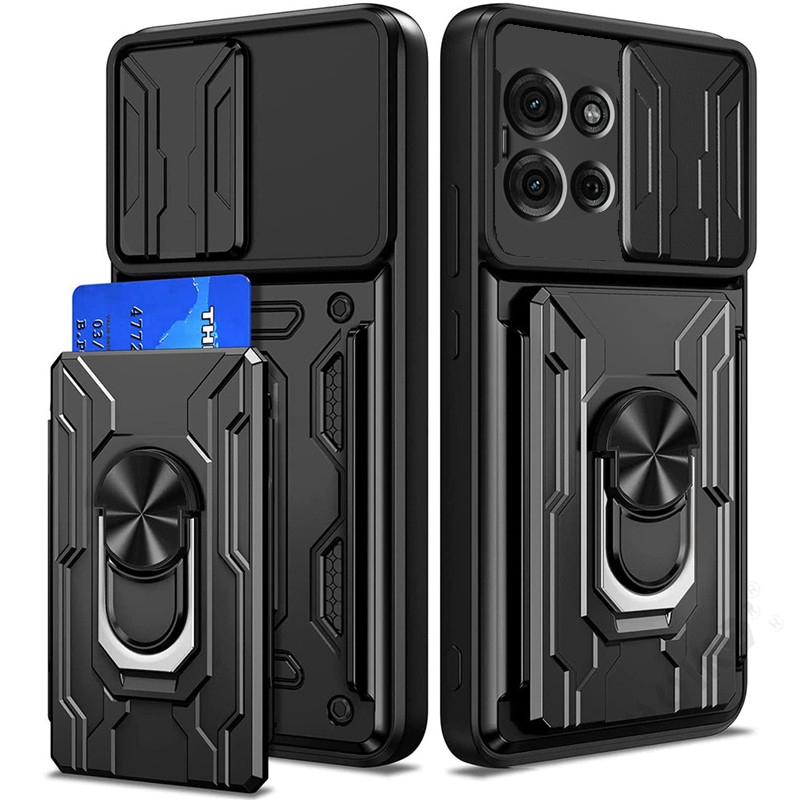 Casing Pelindung Kickstand Untuk Motorola Moto G67 G77 G56 G86 G35 G55 G75 G85 5G G05 G15 Dengan Kantong Kartu, Ring Stand, dan Holder Fundas