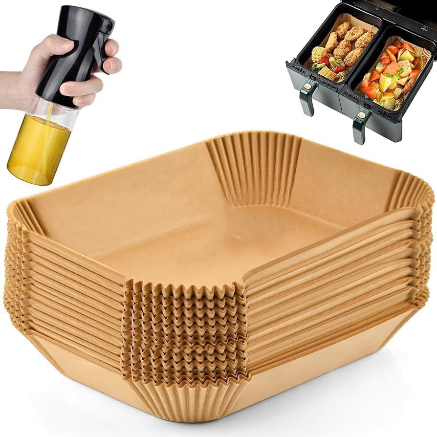 200er-Pack Backpapier für Heißluftfritteuse, Airfryer Backpapier für Dual Zone, XXL Heißluftfritteuse Zubehör Kompatibel mit Heißluftfritteuse