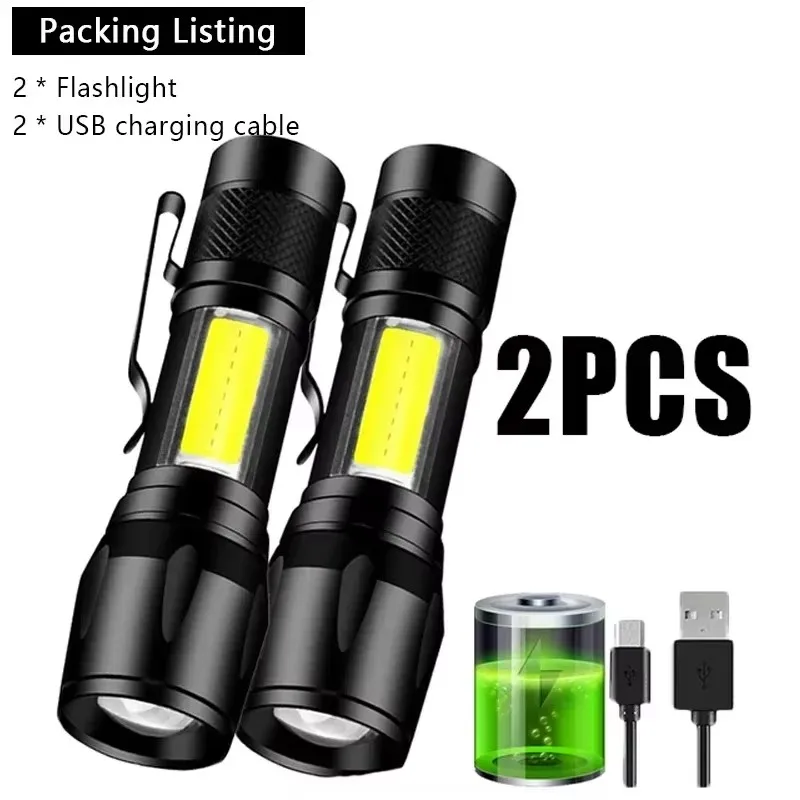 COB + XPE Mini LED Camping Taschenlampe Tragbare USB Aufladbare Taschenlampe Outdoor Zoombare Licht Taktische Laterne Lampe mit Stift Clip
