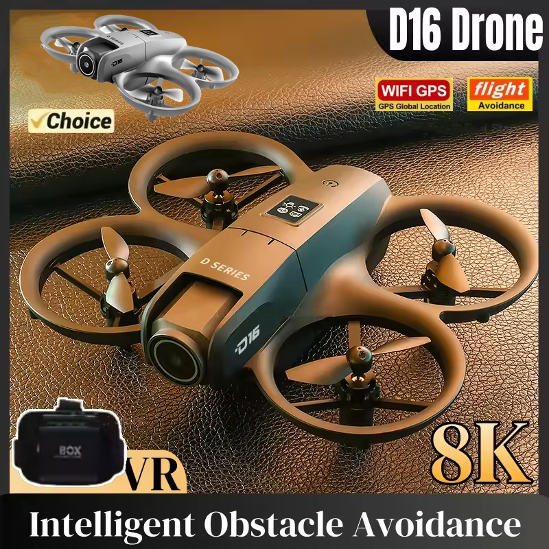 Nouveau Drone D16 RC, Mini débit optique pour éviter les obstacles 180 °   Quadricópteros télécommandés à double caméra 8K réglables électriquement