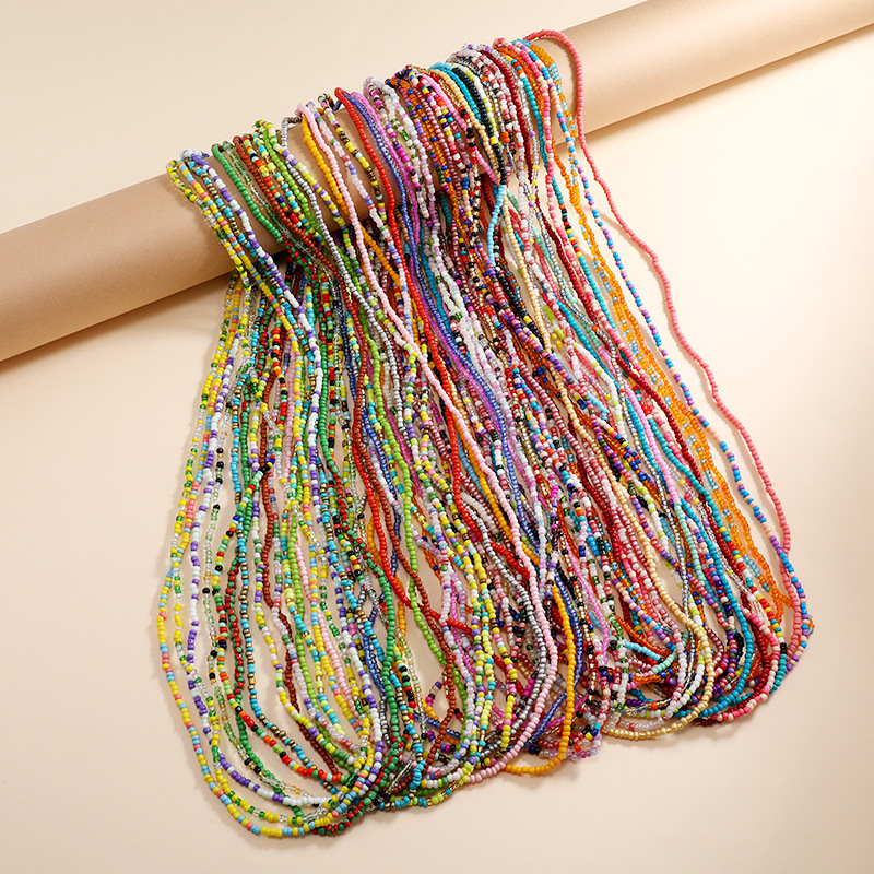 Nueva cadena Simple de moda con cuentas a mano para mujer, cadena para el cuerpo con cuentas de cristal, cadena de cintura elástica de Color que combina con todo BD7052