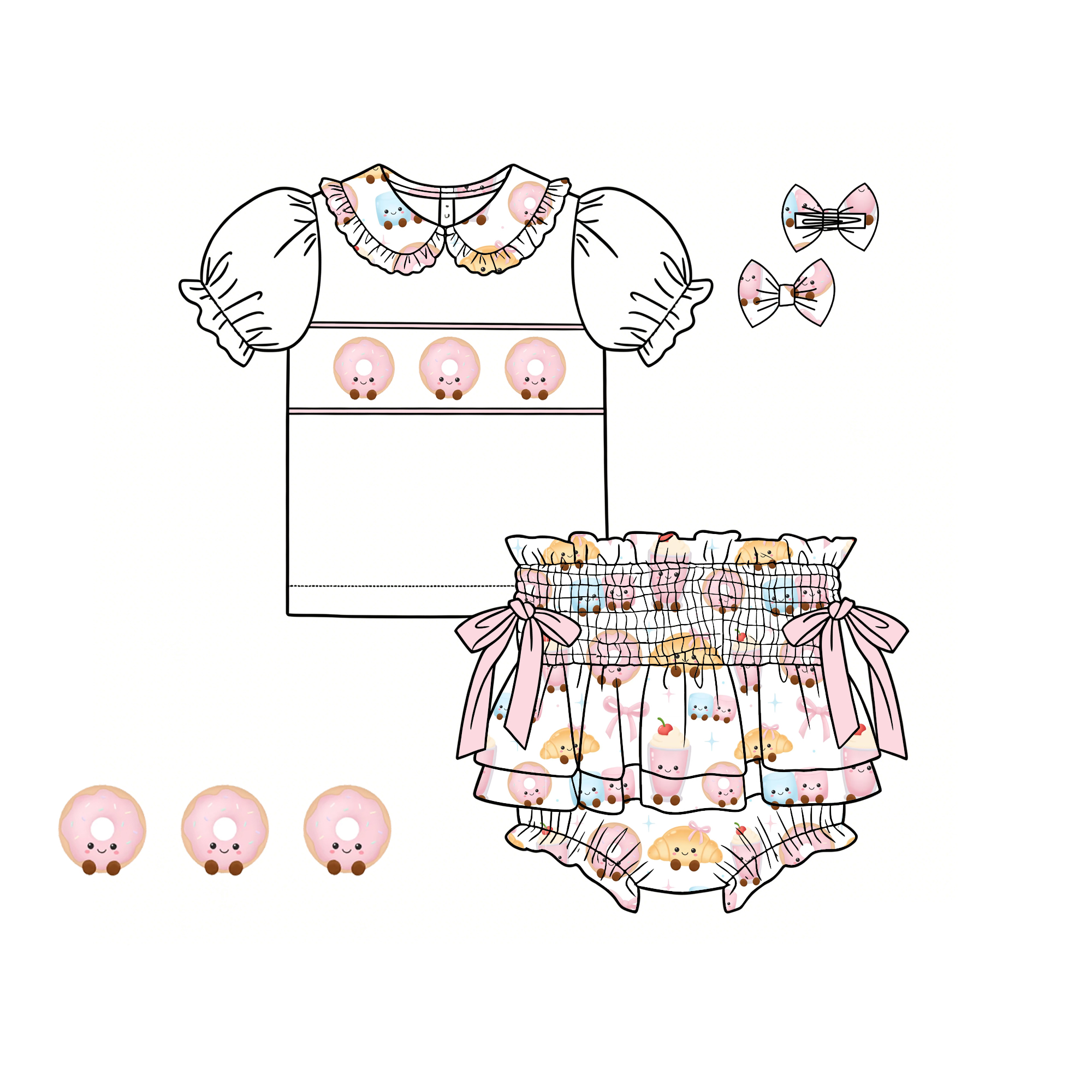 Conjunto de Verano para Niñas Pequeñas, Personalizado, con Estampado de Fresas y Flores, Blusa con Mangas Abullonadas y Volantes, Pantalones Cortos con Volantes, Lazo a Juego