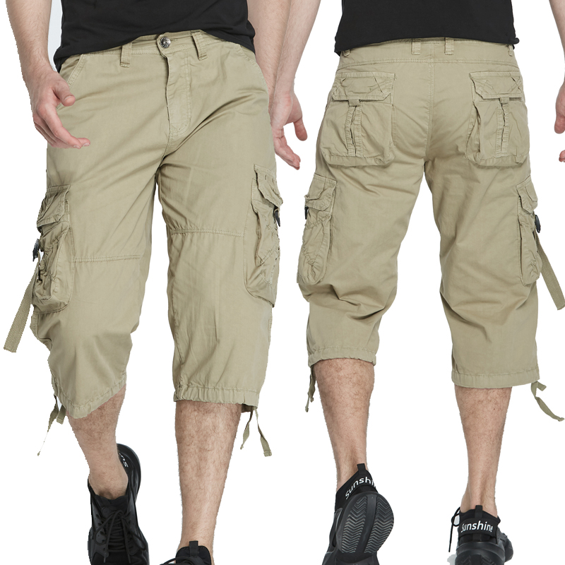 Nowy styl Bawełna poniżej kolan Długie szorty męskie Spodnie taktyczne Capri Spodnie męskie z wieloma kieszeniami Letnie spodnie robocze Twill Cargo Spodnie męskie