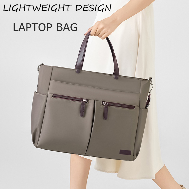 γBorsa per laptopγ Borsa per laptop casual da donna in nylon, valigetta per pendolarismo quotidiano, borsa a tracolla singola con doppia tasca principale leggera