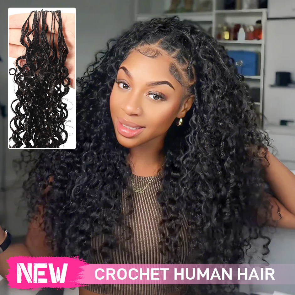 ISEE Crochet Hair Water Wave Human Hair for Boho Braids with Miracle Knots – Soft Waves Time-Saving Install