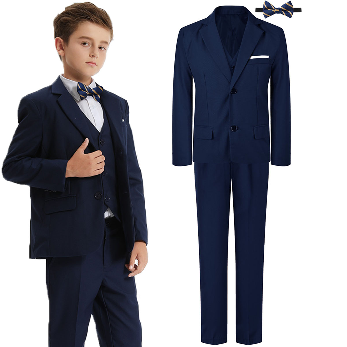 Vestito per bambini ragazzi matrimonio completo formale Set bambini pasqua gentiluomo anello porta abbigliamento eseguire smoking gilet + pantaloni + Blazer