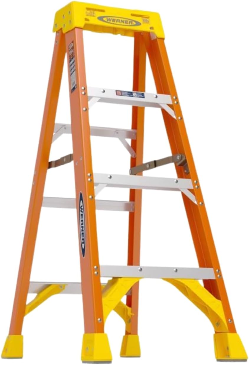 4 Ft Orange Stepladder, 19.92" Base Width, 7" Height - Durable and Stable for Home Use