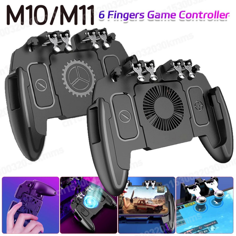 M10 M11 6 ngón tay gamepad điện thoại di động chụp Nút chơi game kích hoạt Gamepad cho pubg điều khiển trò chơi cần điều khiển với quạt làm mát