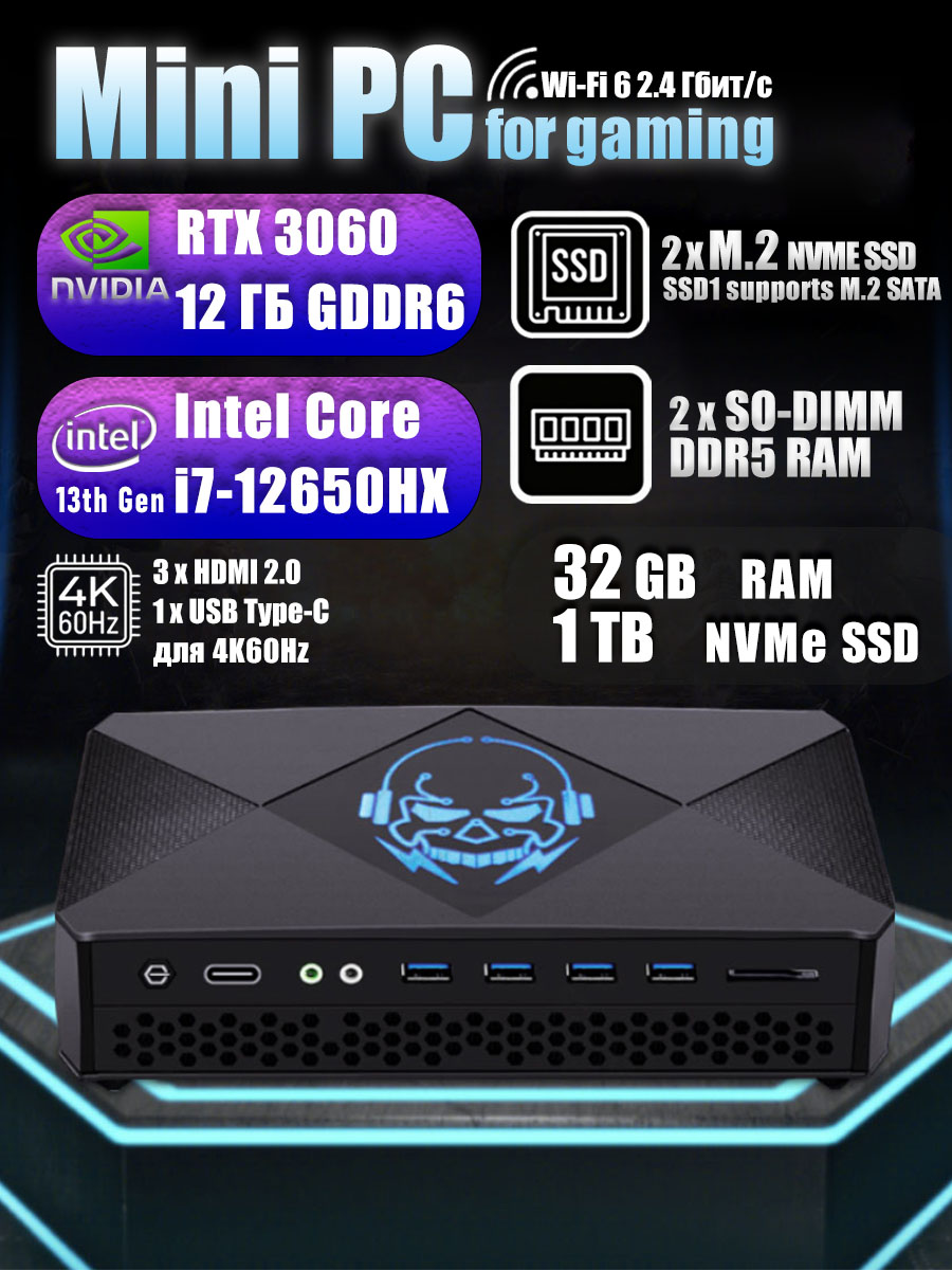 Eglobal Gamer Mini PC intel i9 13900H i7 12650HX NVIDIA RTX 3060 12G GDDR6 DDR5 Windows 11 Pro Mini Gamer ordenador de escritorio WiFi6