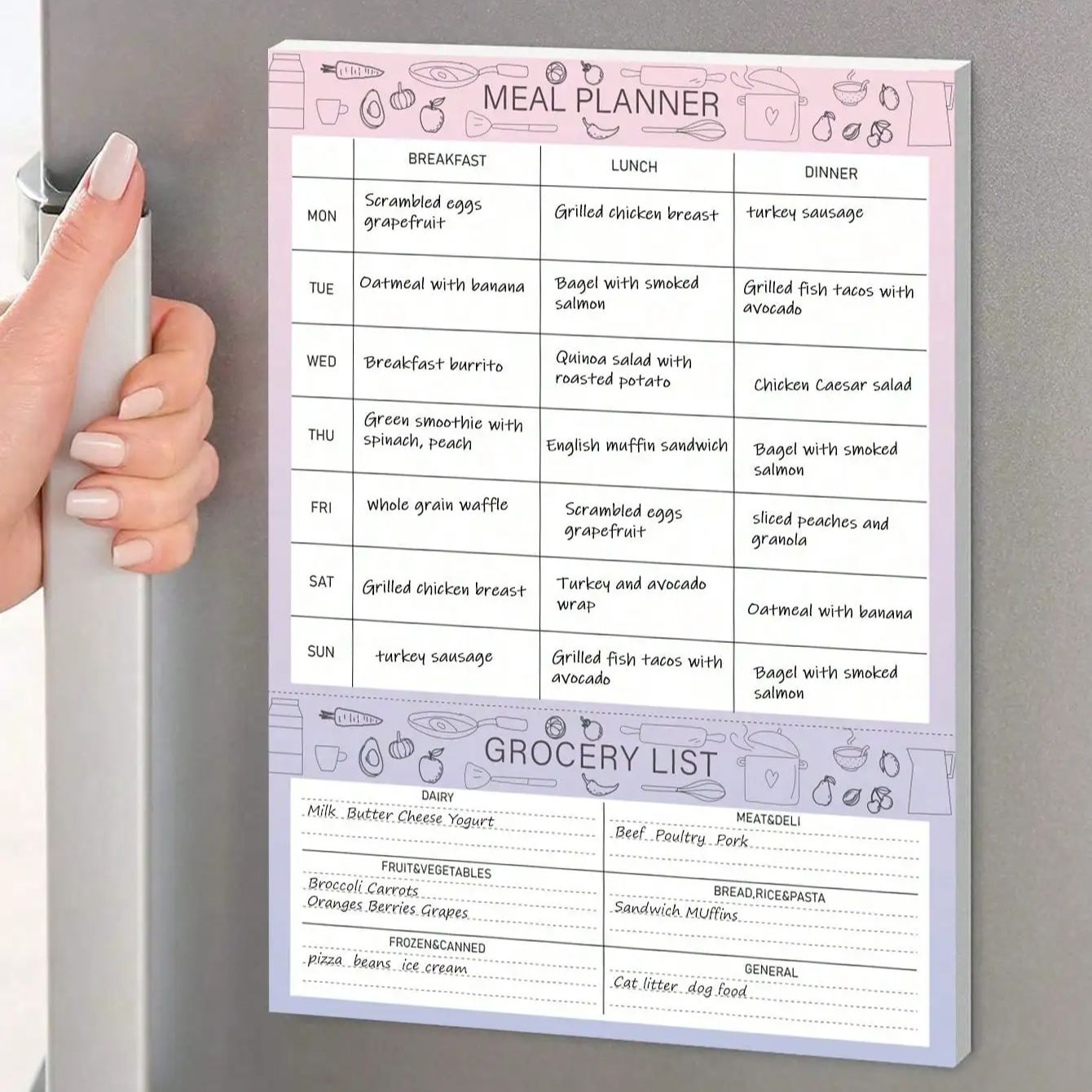 Bloc-notes magnétique pour permis de repas hebdomadaire, réfrigérateur, non daté, déchirable, bloc-notes de planification de repas, liste de courses, 52 feuilles
