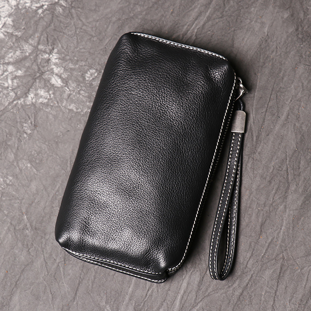 Luokir genuíno de alta qualidade dos homens luxo bolsa embreagem couro do vintage grande capacidade longa carteira titular do cartão crédito simples saco do telefone