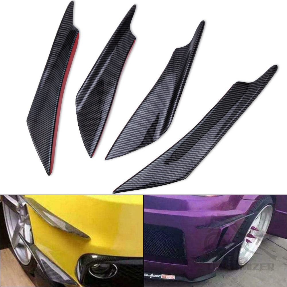 Parachoques delantero Universal de fibra de carbono para coche, separador de aleta de goma, alerón, decoración, 4 piezas