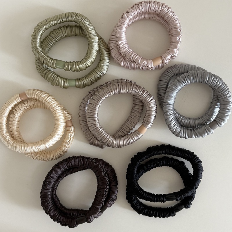 Fashion Elastic Silk Scrunchie For Women Solid Color Satin Hair Rubber Bands Girls Black Silk Hair Tie white chouchou soie