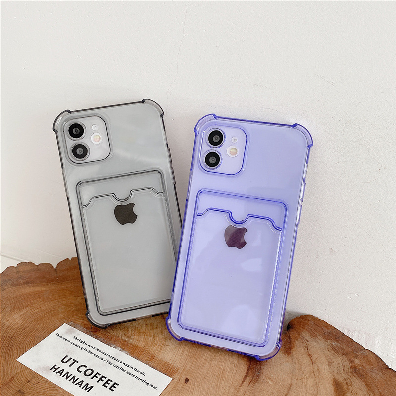 Прозрачный чехол-держатель с слотом для карт для iPhone 13 11 12 14 15 Pro Max Mini X XS XR SE 7 8 Plus, прозрачный противоударный чехол-кошелек