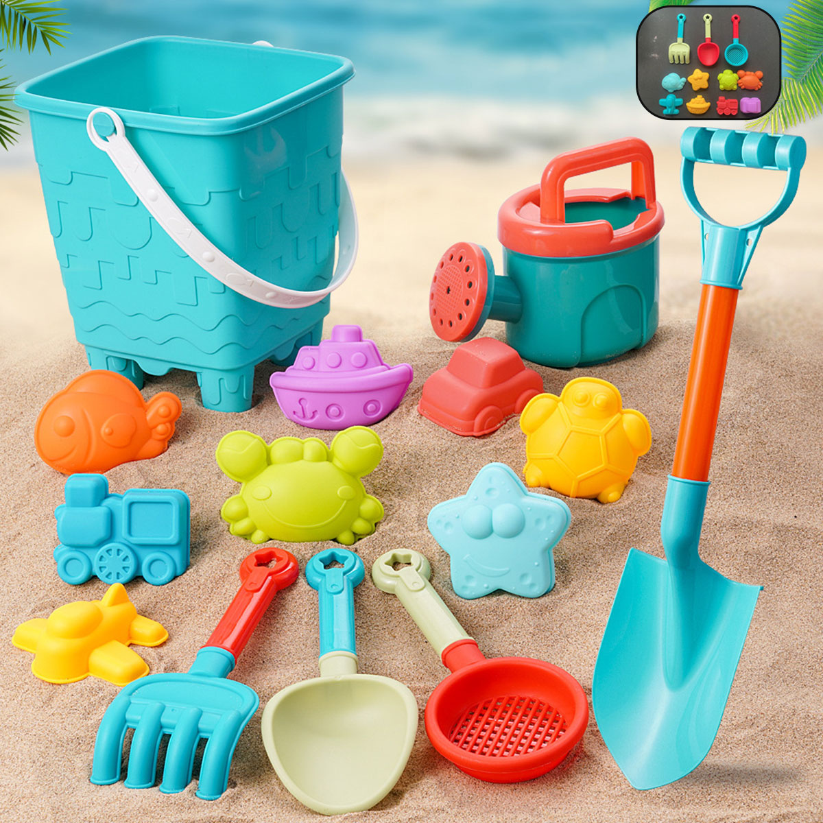 14/16 Uds. Juguetes de playa para niños, juegos al aire libre de verano, juego de arena en cubo de agua, palas, herramientas para niños, accesorios de regalo, Color aleatorio
