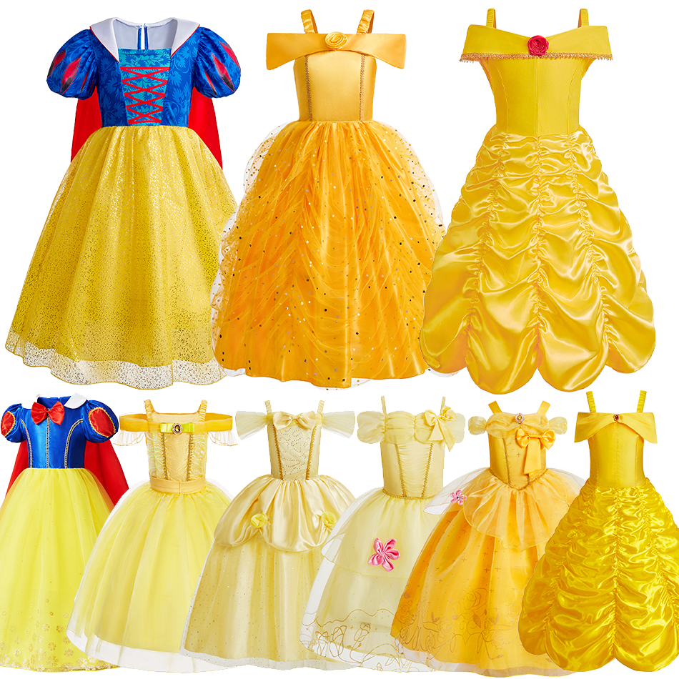 Robes d'halloween Belle pour filles, robe blanche-neige, vêtements de Cosplay de carnaval de noël pour enfants, Costumes de princesse pour enfants