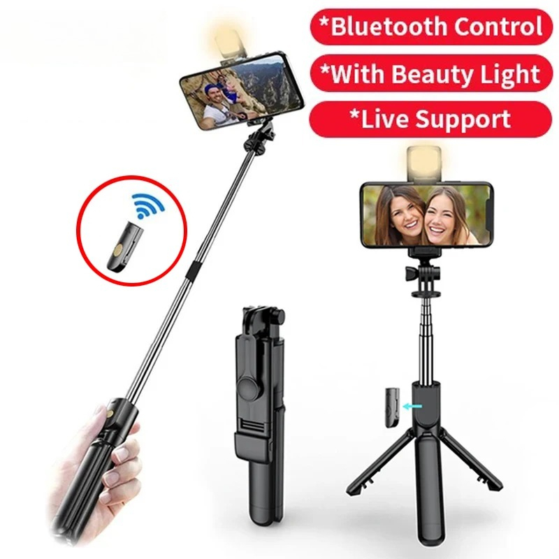 Wireless Bluetooth Selfie Stick Tripod With Light And Bluetooth Remote Extendable Portable Handheld Stand For Live Streaming