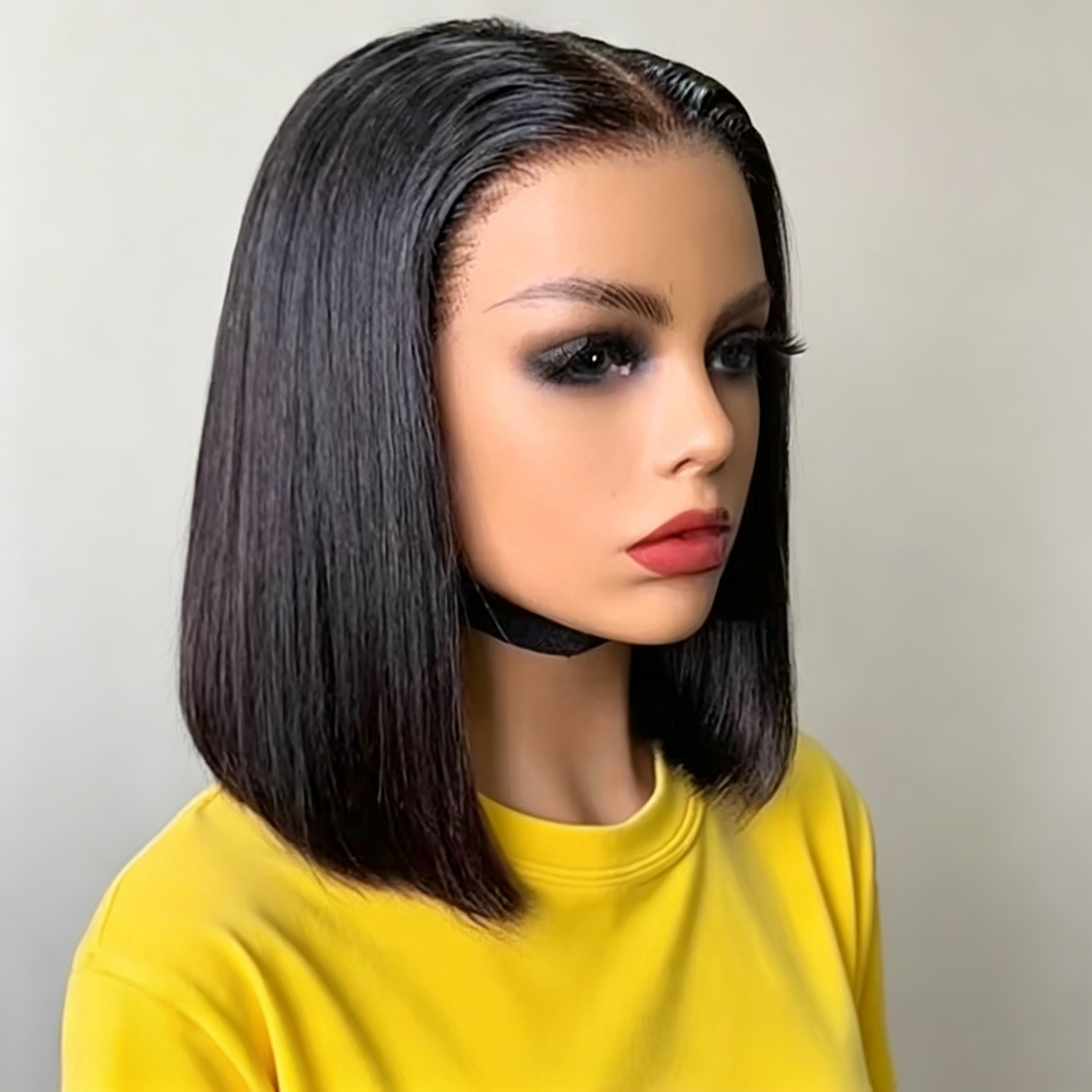 Peluca Bob sin pegamento 7x5 de 250% de densidad, lista para usar, para mujer, de cabello humano, con cierre de encaje 13x4, 100% cabello humano, 16 pulgadas, HD transparente, pelucas frontales de encaje 13x6 con cabello de bebé, color natural, pelucas fr
