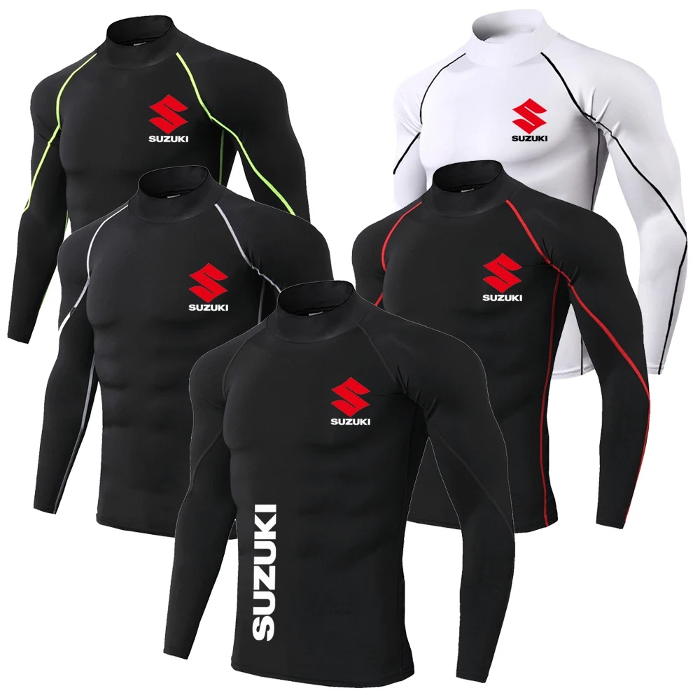 Suzuki sneldrogend, ademend sportfietsshirt met lange mouwen, nauwsluitend shirt voor heren, gymsweatshirt, hardloopfitness voor buiten