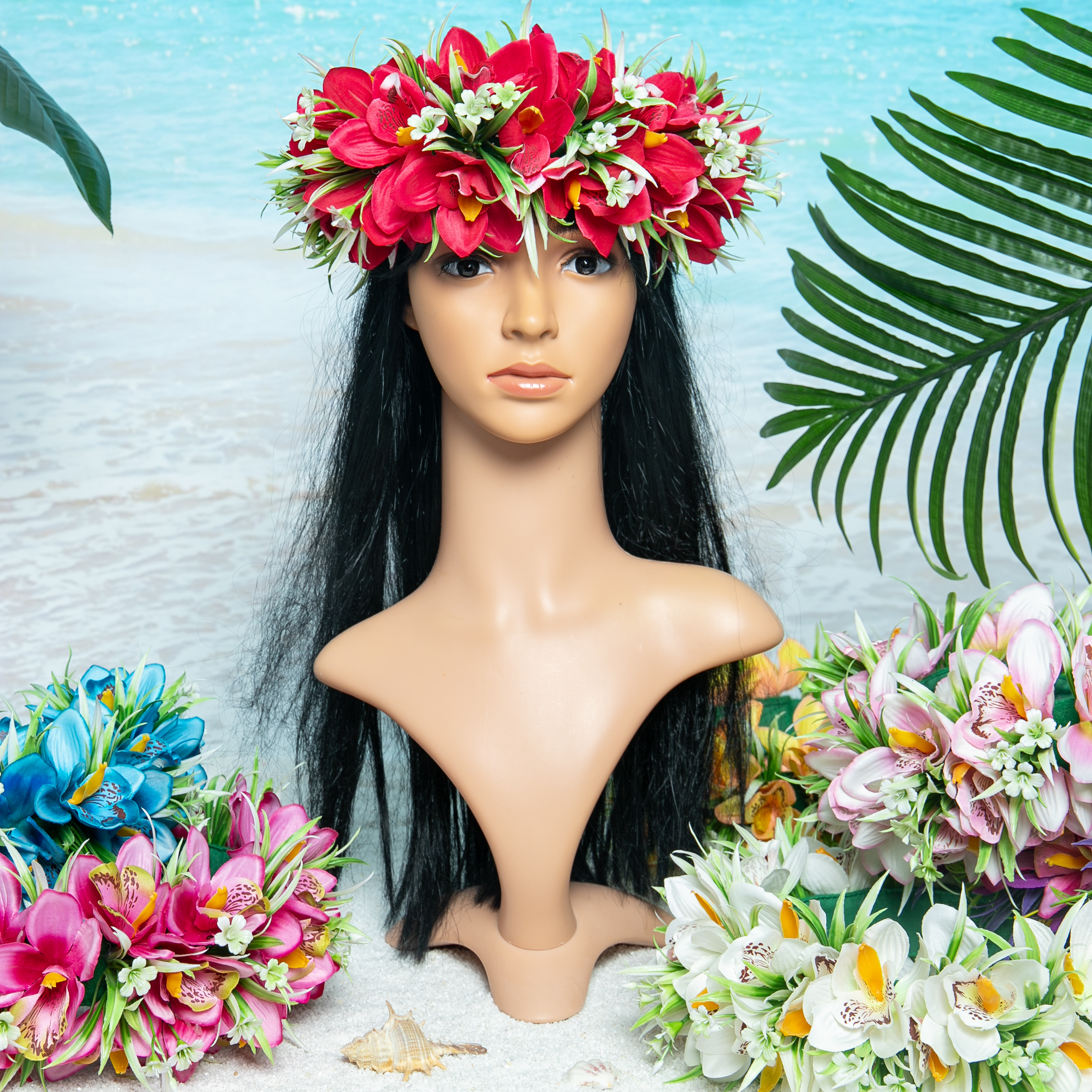 New Artificial Orchid & Lily Headband Haku Hawaiian Flower Crown Hawaii Floral Garland Wedding Decoration Holiday Celebrations