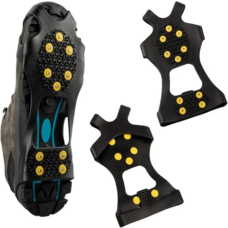 Crampons de Traction en caoutchouc antidérapants, 2 pièces, 10 goujons en acier, poignées de neige pour glace et neige, randonnée, marche, escalade, Jogging