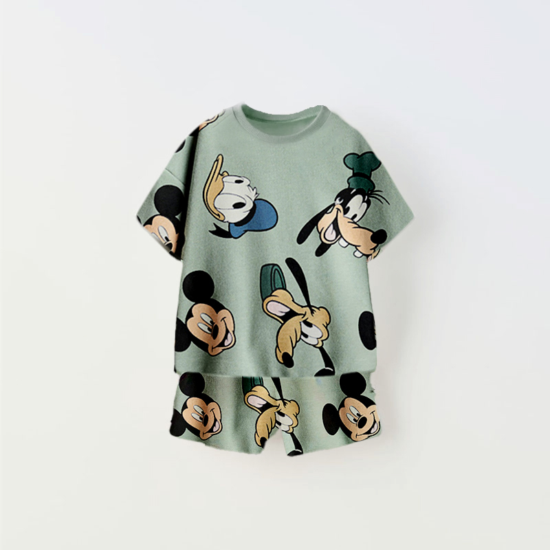 Camiseta con estampado de dibujos animados y pantalones cortos, conjunto de dos piezas para niños, nuevo disfraz de moda para niños y niñas, pantalones cortos de manga corta con estampado completo del Pato Donald