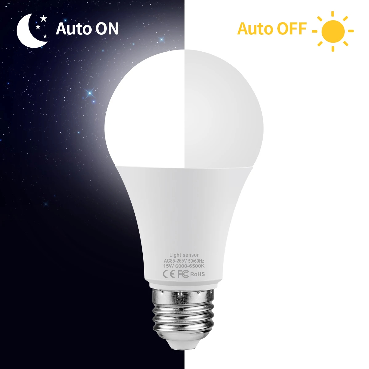 15W E27 자동 센서 LED 야간등 전구 (야간 켜짐, 새벽 꺼짐) 차고, 현관, 복도, 정원 조명용