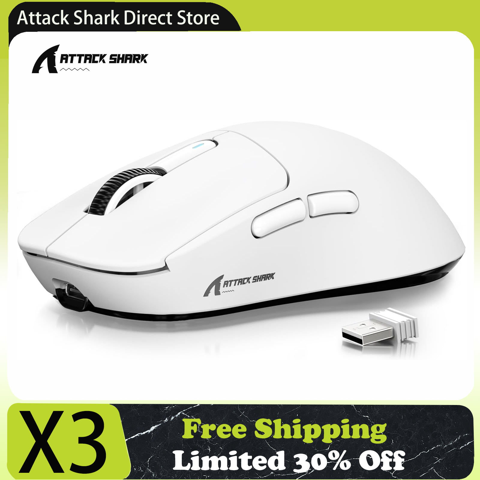 Mouse para jogos ATTACK SHARK X3 tri-mode, sensor PixArt PAW3395, 26K DPI, 49g ultraleve, BT/2.4G sem fio/com fio, para PC Gamer