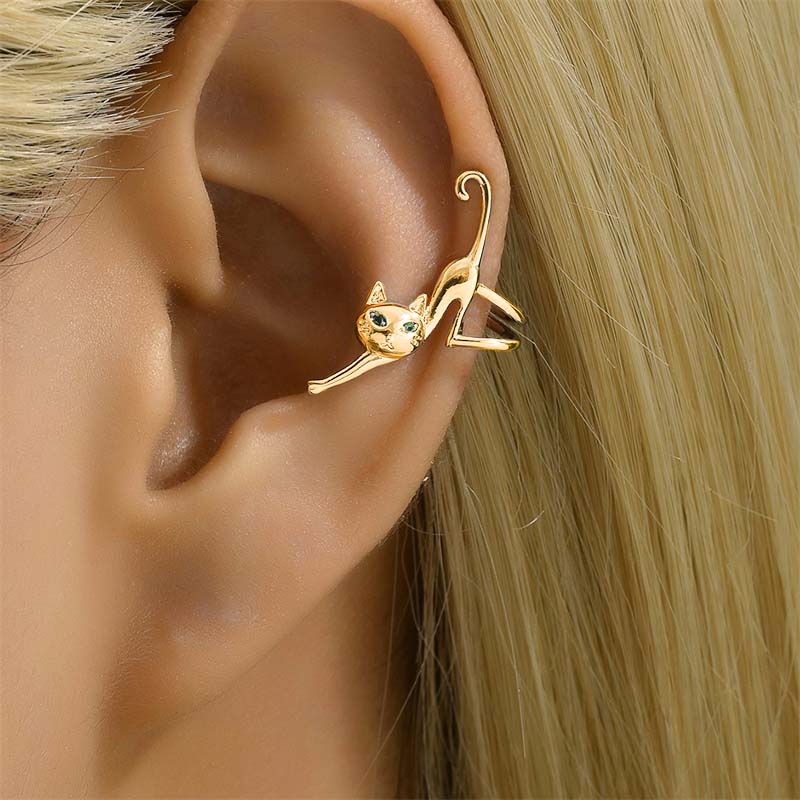 1 pc engraçado olho verde gato clipe brinco para mulheres bonito animal gatinho sem furo de orelha sem piercing earbone brinco festa jóias