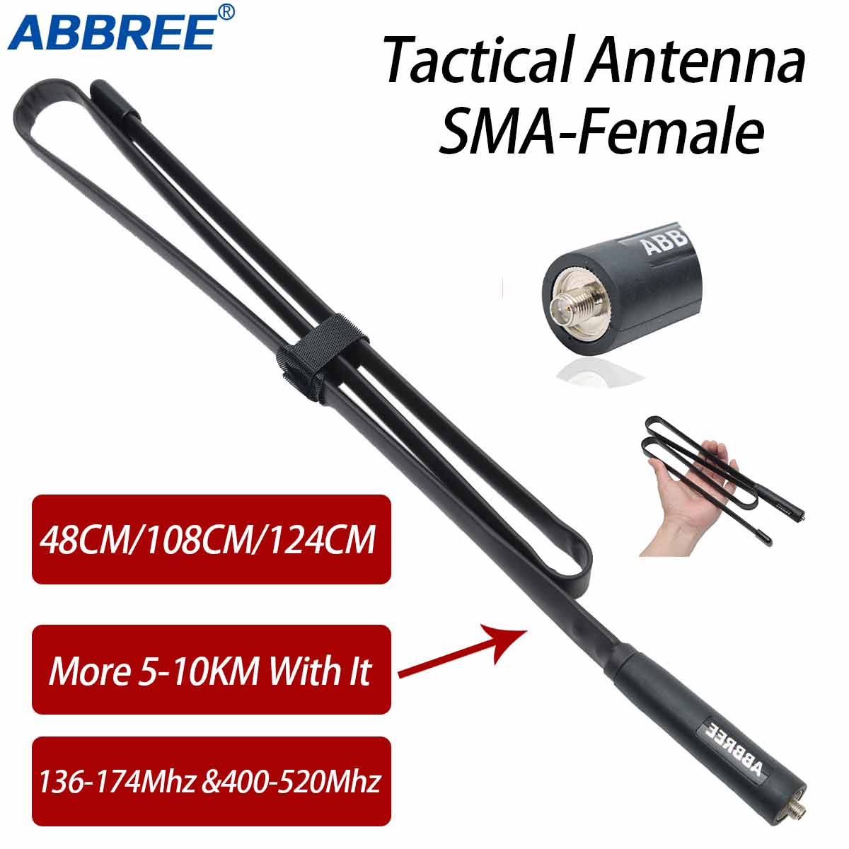 ABBREE CS antena táctica SMA hembra de doble banda VHF UHF 144/430Mhz plegable para Walkie Talkie Baofeng UV-13 PRO UV-5R UV-82 888S