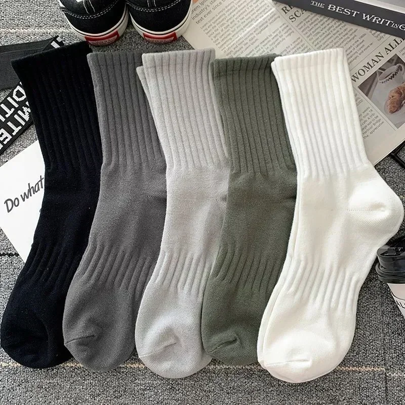 1/5 paia di calzini da uomo in cotone addensato calzini lunghi con fondo solido calzini sportivi bianchi neri uomo Casual Harajuku Casual basket Sox