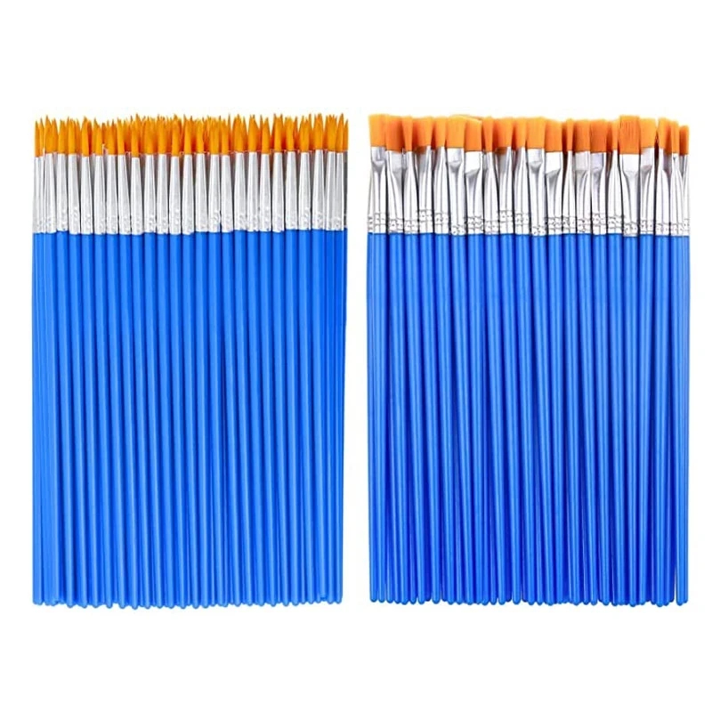 100 pçs pincéis conjunto para crianças acrílico com plana redonda pontiaguda pincéis artesanato aquarela pintura a óleo pincéis