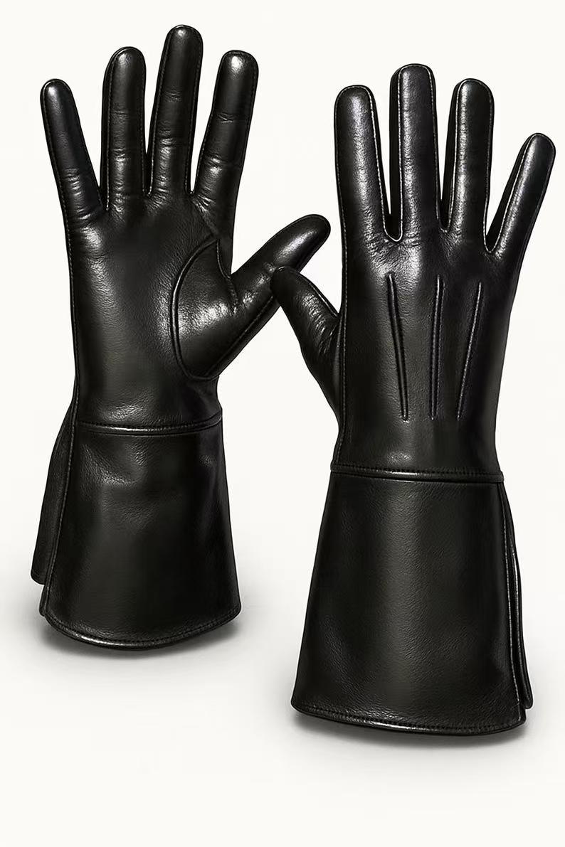 Goatskin gloves men's thin single leather driving autumn and winter plush warm cycling motorcycle touch screen leather gloves me