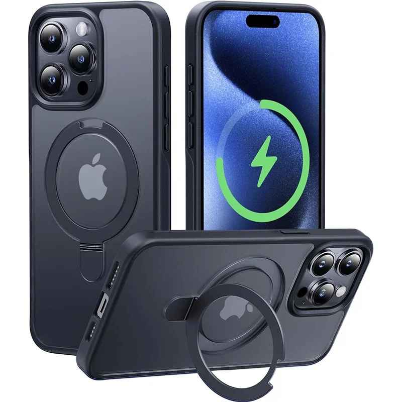 Metall-Ringständer Matt Magnetische Hülle für Magsafe iPhone Air 17 16 15 14 13 12 11 Pro Max Plus mit Objektivschutz Mac Safe Cover