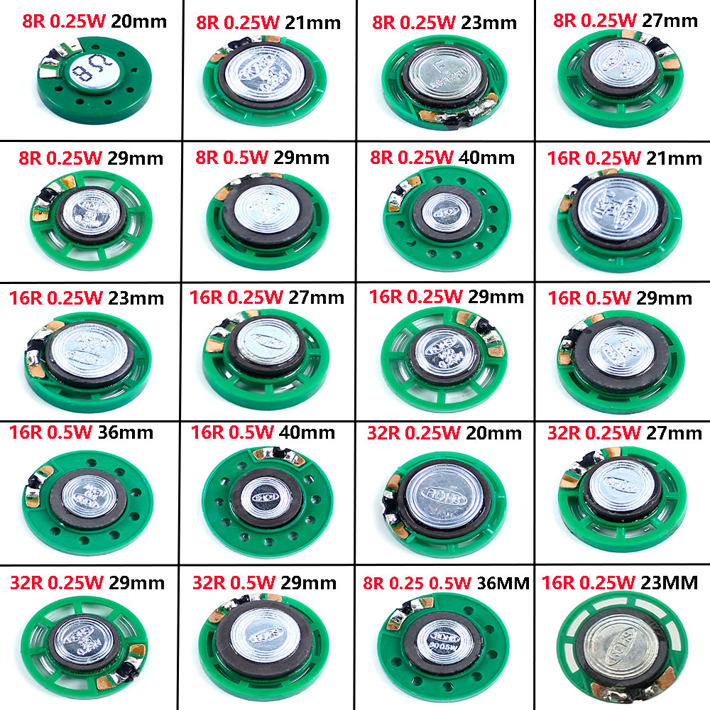 1 peça 8 ohm 0.25w 0.5w 16/32ohm chifre alto-falante 8r 16r 32r 20mm 21mm 23mm 27mm 29mm 36mm 40mm de diâmetro alto-falante