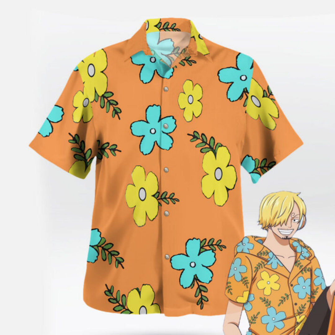 Maglietta One Piece Sanji Egghead, Camicia Hawaiana Floreale con Bottoni, Cosplay Estivo, T-Shirt da Uomo, Abbigliamento per Bambini, Tee Y2k da Donna