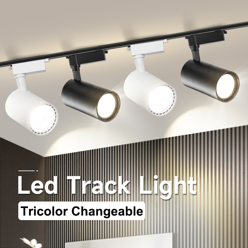 Lampu Sorot LED Tricolor untuk Rel Lampu Plafon, Lampu Sorot LED Tricolor 20W, Lampu Sorot Dalam Ruangan untuk Dekorasi Ruang Tamu