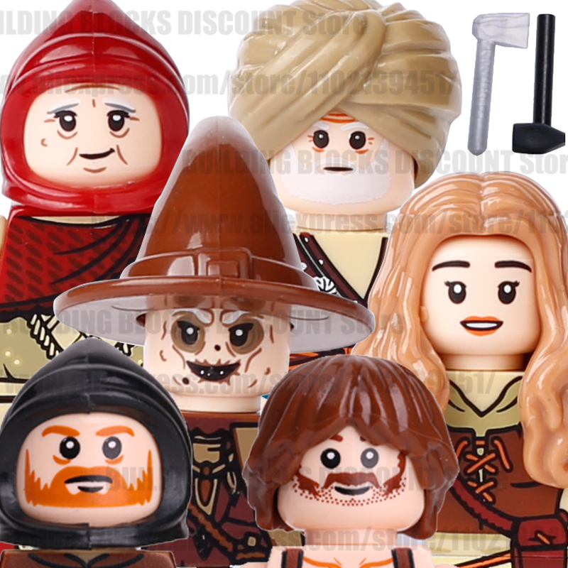 Figuras de soldados MOC de Castillo Medieval, bloques de construcción, bruja, granjero de ancianos, artesano, armas para niñas, juguetes para niños, regalo de ladrillo B149