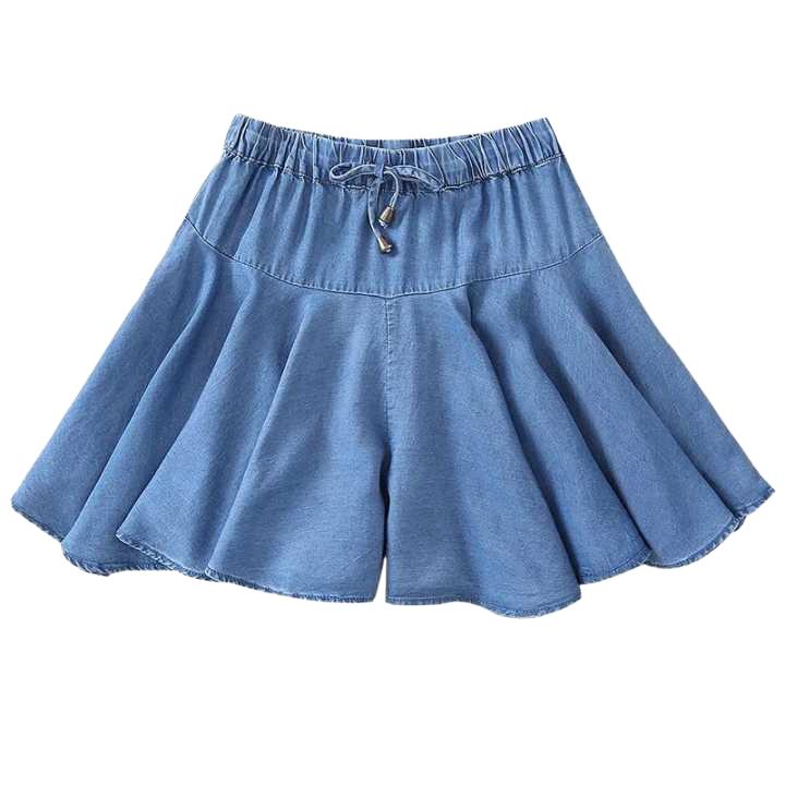 Plus size verão coreano vintage perna larga shorts jeans de cintura alta, shorts jeans doces saias shorts de algodão