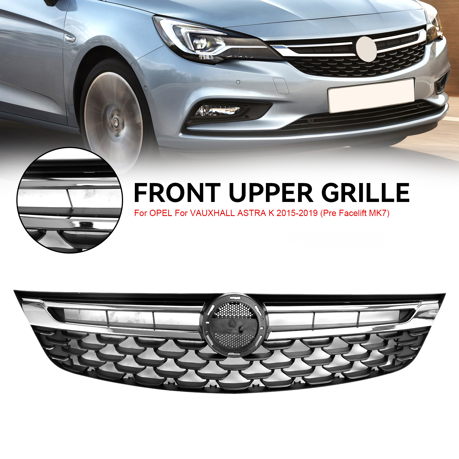 Artudatech Rejilla de parachoques delantero cromada negra para Vauxhall Astra K 2015-2019 Facelift