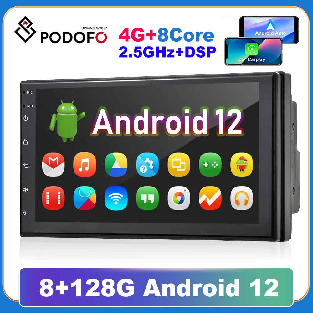 Podofo 8 + 128G 2 Din Radio Mobil GPS Android 7 "Carplay untuk Volkswagen Nissan Hyundai Kia Toyota Universal 2din Pemutar Multimedia