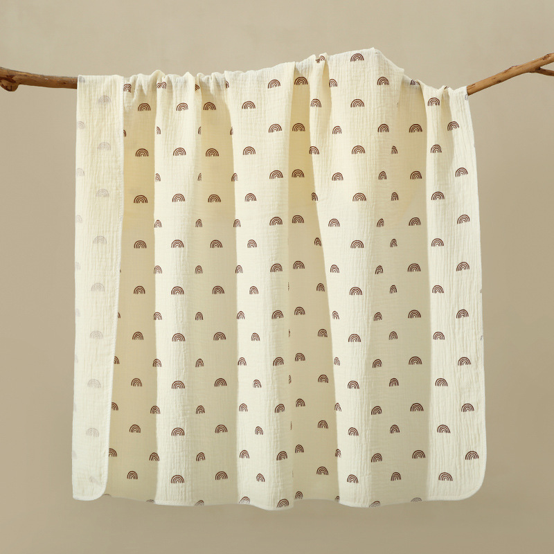 Couverture d'emmaillotage ronde Melon al Crêpe, matériau en pur coton, impression douce pour la peau, utilisation multifonctionnelle, quatre saisons